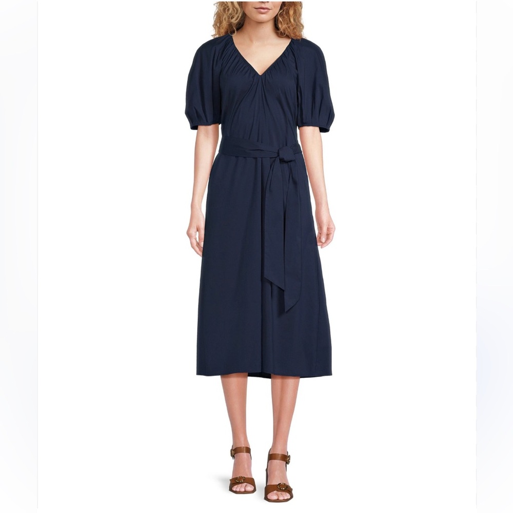Alex Marie Drs Everly Navy X Burr A Line Cotton Poplin Midi Dress NEW
